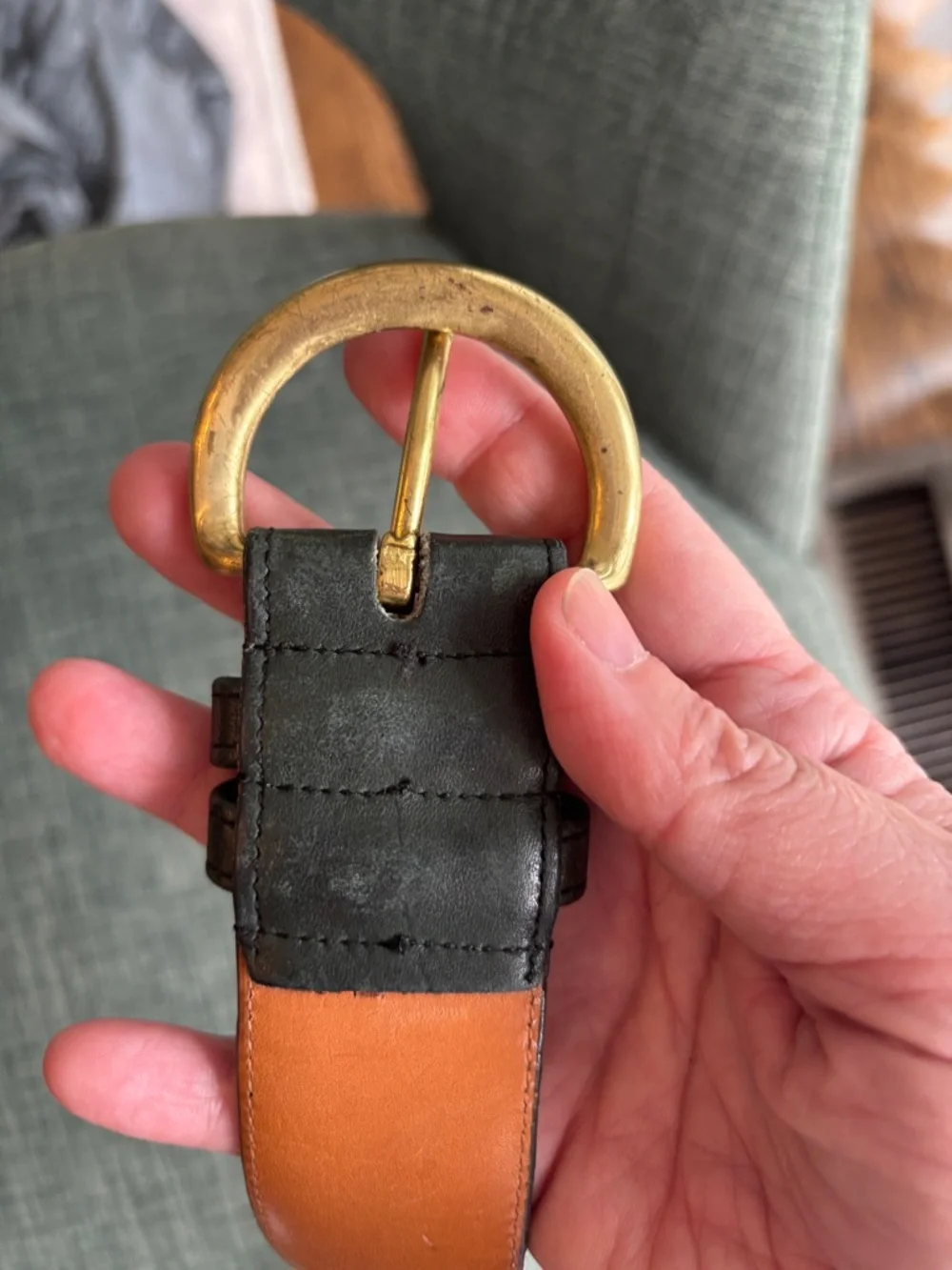 Coach vintage forest green Leather Belt solid brass Gold Buckle Women Medium GUC
